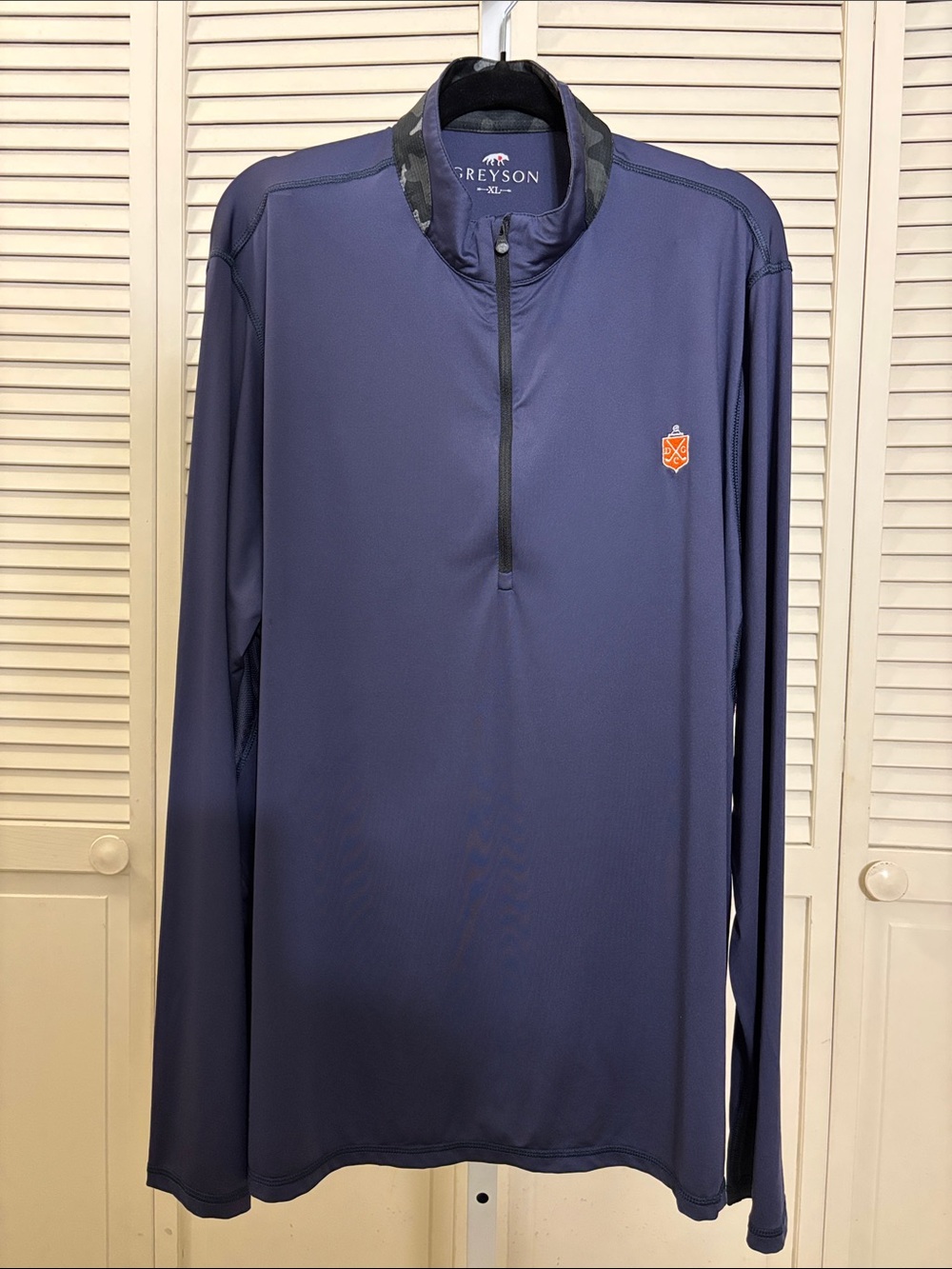 Greyson Men's Quarter Zip Navy Blue Long-Sleeve Hooded Performance Shirt XL
